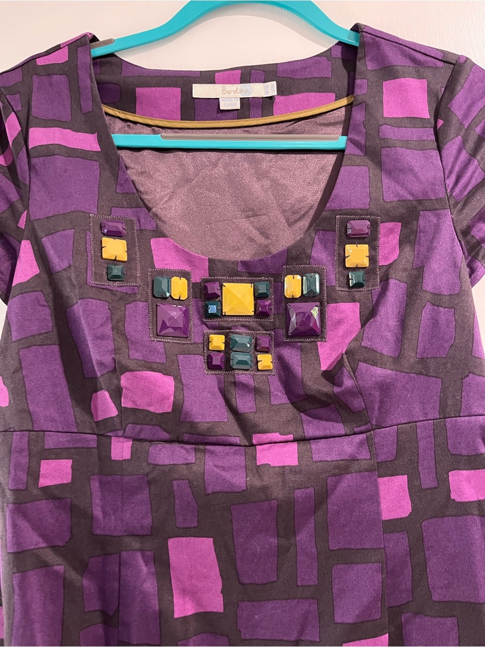 Boden Purple Geometric Midi Dress with Embellished Neckline - Picture 2 of 9